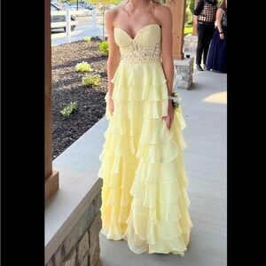 Sherri Hill 56162 Yellow Strapless Ruffle Prom Dresss